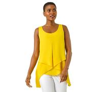 Roman Originals Women Sleeveless Floral Print Chiffon Top Vest Ladies Asymmetric Tropical Blouse Casual Flattering Overlay Light Long Summer Holiday Evening Special Occasion - Plain Yellow - Size 12