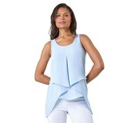 Roman Originals Women Sleeveless Floral Print Chiffon Top Vest Ladies Asymmetric Tropical Blouse Casual Flattering Overlay Light Long Summer Holiday Evening Special Occasion - Light Blue - Size 20