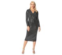 Roman Originals Women Sparkle Twist Front Midi Dress - Ladies Sparkly Glitter Party Special Occasion Formal Smart Event Evening Ball Gown Prom Christmas New Year NYE - Grey - Size 10