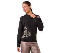 Roman Originals Women Sparkly Embellished Jumper Ladies Diamante Sequin Hotfix Winter Sweater NYE New Year's Eve Christmas Party Going Out Shiny Smart Work Pullover - Noir Floral - Size 10
