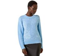 Roman Originals Women Sparkly Embellished Jumper Ladies Diamante Sequin Hotfix Winter Sweater NYE New Year's Eve Christmas Party Going Out Shiny Smart Work Pullover - Blue - Size 14