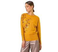 Roman Originals Women Sparkly Embellished Jumper Ladies Diamante Sequin Hotfix Winter Sweater NYE New Year's Eve Christmas Party Going Out Shiny Smart Work Pullover - Amber - Size 10