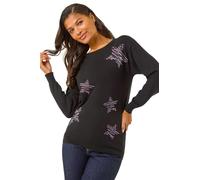 Roman Originals Women Sparkly Embellished Jumper Ladies Diamante Sequin Hotfix Winter Sweater NYE New Year's Eve Christmas Party Going Out Shiny Smart Work Pullover - Noir - Size 14