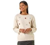 Roman Originals Women Sparkly Embellished Jumper Ladies Diamante Sequin Hotfix Winter Sweater NYE New Year's Eve Christmas Party Going Out Shiny Smart Work Pullover - Ivory Sparkle - Size 12