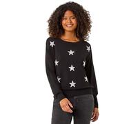 Roman Originals Women Sparkly Embellished Jumper Ladies Diamante Sequin Hotfix Winter Sweater NYE New Year's Eve Christmas Party Going Out Shiny Smart Work Pullover - Noir Silver - Size 14