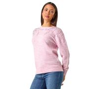 Roman Originals Women Sparkly Embellished Jumper Ladies Diamante Sequin Hotfix Winter Sweater NYE New Year's Eve Christmas Party Going Out Shiny Smart Work Pullover - Light Pink - Size 16