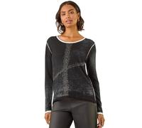 Roman Originals Women Sparkly Embellished Jumper Ladies Diamante Sequin Hotfix Winter Sweater NYE New Year's Eve Christmas Party Going Out Shiny Smart Work Pullover - Black White - Size 10