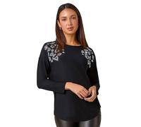 Roman Originals Women Sparkly Embellished Jumper Ladies Diamante Sequin Hotfix Winter Sweater NYE New Year's Eve Christmas Party Going Out Shiny Smart Work Pullover - Black Silver - Size 10