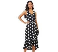 Roman Originals Women Spot Print Frill Hem Midi Dress - Ladies Spring Everyday Summer Evening Vacation Work Holiday Sleeveless Smart Casual - Black - Size 12