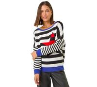 Roman Originals Women Stripe Print Jumper - Ladies Spring Everyday Summer Holiday Crew Neckline Comfy Long Sleeve Soft Star Pull Over Hem Sweaters - Black Red Blue - Size 18