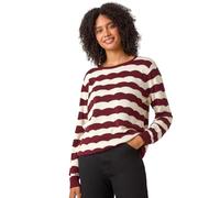 Roman Originals Women Stripe Print Jumper - Ladies Spring Everyday Summer Holiday Crew Neckline Comfy Long Sleeve Soft Star Pull Over Hem Sweaters - Wine - Size 12