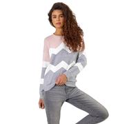 Roman Originals Women Stripe Print Jumper - Ladies Spring Everyday Summer Holiday Crew Neckline Comfy Long Sleeve Soft Star Pull Over Hem Sweaters - Pink - Size 20