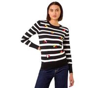 Roman Originals Women Stripe Print Jumper - Ladies Spring Everyday Summer Holiday Crew Neckline Comfy Long Sleeve Soft Star Pull Over Hem Sweaters - Noir Multi - Size 14