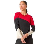 Roman Originals Women Stripe Print Jumper Ladies Winter Autumn Knit Knitted Sweater Embroidered Knitwear Casual Smart Round Crew Neck Pull Over Everyday Going Out Party - Petite Red - Size 18