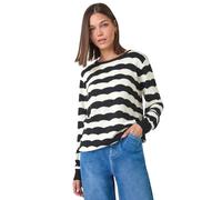Roman Originals Women Stripe Print Jumper Ladies Winter Autumn Knit Knitted Sweater Embroidered Knitwear Casual Smart Round Crew Neck Pull Over Everyday Going Out Party - Black - Size 14