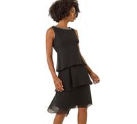 Roman Originals Women Tiered Embellished Neck Chiffon Dress - Ladies Spring Holiday Summer Sleeveless Vacation Evening Smart Casual Work Round Neck - Black - Size 14