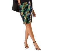 Roman Originals Women Velvet Pull On Pencil Skirt Ladies Autumn Winter Knee Length Smart Evening New Years Eve Party Going Out Sexy Sophisticated Skirts - Green - Size 16