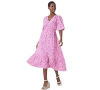 Roman Originals Women Zig Zag Tiered Maxi Dress - Ladies Spring Everyday Summer Holiday V-Neckline Comfy Empire Waistline Angel Sleeve Soft Frock Vacation Gowns Midi - Pink - Size 10