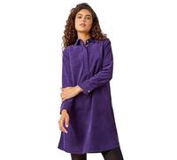 Roman Originals Womens Corduroy Tunic Shirt Dress - Ladies Autumn Everyday Winter Holiday Long Sleeve Soft Pockets Comfy Cuffs Frock Knee Length Gowns - Purple - Size 10