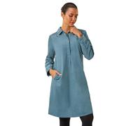 Roman Originals Womens Corduroy Tunic Shirt Dress - Ladies Autumn Everyday Winter Holiday Long Sleeve Soft Pockets Comfy Cuffs Frock Knee Length Gowns - Light Blue - Size 20
