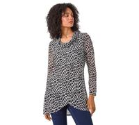 Roman Originals Women's Cowl Neck Long Sleeve Tunic Ladies Lightweight Longline Patterned Top Blouse Snit Autumn Winter Work & Casual Smart Wear Going Out Party Loungewear - Black Ivory - Size 18