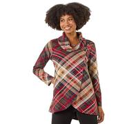 Roman Originals Women's Cowl Neck Long Sleeve Tunic Ladies Lightweight Longline Patterned Top Blouse Snit Autumn Winter Work & Casual Smart Wear Going Out Party Loungewear - Red Plaid - Size 20