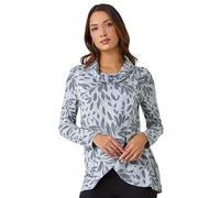Roman Originals Women's Cowl Neck Long Sleeve Tunic Ladies Lightweight Longline Patterned Top Blouse Snit Autumn Winter Work & Casual Smart Wear Going Out Party Loungewear - Light Grey - Size 20