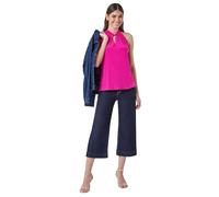 Roman Originals Womens Floral Twist Neck Vest Top - Ladies Smart Casual Office Work Tops Detail High Neck Blouse Asymmetric Dipped Hem Vest - Cerise - Size 18