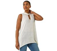 Roman Originals Womens Floral Twist Neck Vest Top - Ladies Smart Casual Office Work Tops Detail High Neck Blouse Asymmetric Dipped Hem Vest - Ivory - Size 16