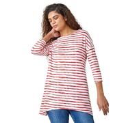 Roman Originals Women's Longline Long Stretch Jersey Tunic Blouse with Pockets, 3/4 Sleeve, Round Neck, Hanky Hem, Tie Dye Print, Regular Fit