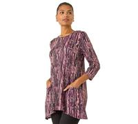 Roman Originals Women's Longline Long Stretch Jersey Tunic Blouse with Pockets, 3/4 Sleeve, Round Neck, Hanky Hem, Tie Dye Print, Regular Fit