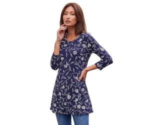 Roman Originals Women's Longline Long Stretch Jersey Tunic Blouse with Pockets, 3/4 Sleeve, Round Neck, Hanky Hem, Tie Dye Print, Regular Fit