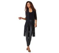 Roman Originals Women's Mesh Sheer Longline Kimono - Ladies Fashion Cover ups for Formal Fancy Casual Everyday Work Evening Dinners Party Christmas New Years Occasions - Black - Size 16