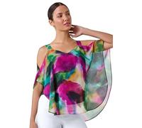 Roman Originals Womens Oriental Cold Shoulder Top - Ladies Round Neck Everyday Smart Casual Work Office Meeting Comfortable Round Neck Jersey Tops - Forest - Size 16