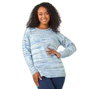 Roman Originals Wool Blend Striped Stretch Jumper for Women UK - Ladies Everyday Autumn Winter Round Neckline Comfy Soft Evening Vacation Work Party Night Out - Petite Blue - Size 14