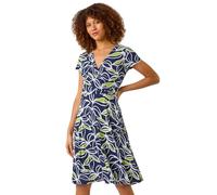 Roman Originals Wrap Tea Dress for Women UK Ladies Fit Flare Skater Swing Stretch Frill Long Sleeve Summer Evening Cocktail Party Work Office Casual Knee Length Midi - Leaf Lime - Size 20