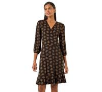 Roman Originals Wrap Tea Dress for Women UK Ladies Fit Flare Skater Swing Stretch Frill Long Sleeve Summer Evening Cocktail Party Work Office Casual Knee Length Midi - Bronze - Size 20