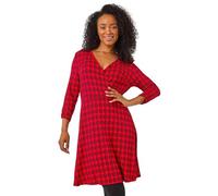 Roman Originals Wrap Tea Dress for Women UK Ladies Fit Flare Skater Swing Stretch Frill Long Sleeve Summer Evening Cocktail Party Work Office Casual Knee Length Midi - Petite Red Noir - Size 10