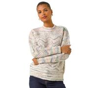 Roman Originals Zig Zag Pointelle Knit Jumper for Women UK - Ladies Everyday Holiday Spring Summer Round Neckline Comfy Soft Evening Vacation Work Party - Light Grey - Size 16