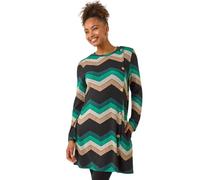 Roman Originals Zig Zag Side Button Dress for Women UK - Ladies Everyday Autumn Winter Round Neckline Comfy Soft Evening Vacation Work Party Night Out - Green - Size 12