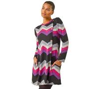 Roman Originals Zig Zag Side Button Dress for Women UK - Ladies Everyday Autumn Winter Round Neckline Comfy Soft Evening Vacation Work Party Night Out