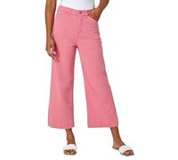 Roman Originials Denim Culottes for Women UK Ladies Cotton Cropped Trouser Wide Leg Jean Stretch Pants Capri 3/4 Length Three Quarter Summer Loose Casual Spring Lounge Pockets - Pink - Size 16