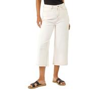 Roman Originials Denim Culottes for Women UK Ladies Cotton Cropped Trouser Wide Leg Jean Stretch Pants Capri 3/4 Length Three Quarter Summer Loose Casual Spring Lounge Pockets - Ivory - Size 16