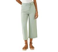 Roman Originials Denim Culottes for Women UK Ladies Cotton Cropped Trouser Wide Leg Jean Stretch Pants Capri 3/4 Length Three Quarter Summer Loose Casual Spring Lounge Pockets - Light Green - Size 10