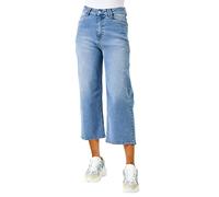 Roman Originials Denim Culottes for Women UK Ladies Cotton Cropped Trouser Wide Leg Jean Stretch Pants Capri 3/4 Length Three Quarter Summer Loose Casual Spring Lounge Pockets - Light Denim - Size 8