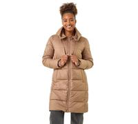 Roman Originals Padded Coat for Women UK - Ladies Longline Puffer Winter Quilted Parka Waterproof Rainproof Wind Resistant Thermal Jacket Long Length Warm Zip Hood Puffa Cosy - Light Mocha - Size 10