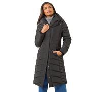 Roman Padded Coat for Women UK - Ladies Longline Puffer Winter Quilted Parka Waterproof Rainproof Wind Resistant Thermal Jacket Long Length Warm Zip Hood Puffa Cosy - Black - Size 18