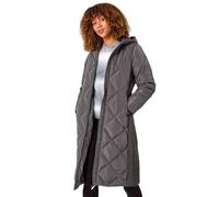 Roman Originals Longline Diamond Quilt Hooded Coat for Women UK - Ladies Everyday Autumn Winter Funnel Neckline Comfy Soft Evening Vacation Work Party Night Out - Charcoal - Size 20