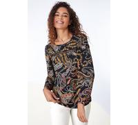Roman Originals Paisley Lace Trim Top for Women UK - Ladies Everyday Holiday Autumn Winter Pull-On Round Neck Long Sleeves Comfy Soft Vacation Work - Black - Size 10
