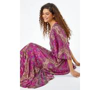 Roman Paisley Print Boho Maxi Dress In Fuchsia Fuchsia 20